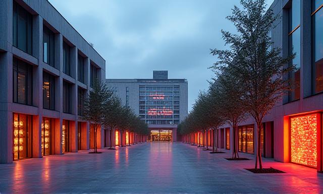 Moderne stedelijke omgeving met digitale projecties